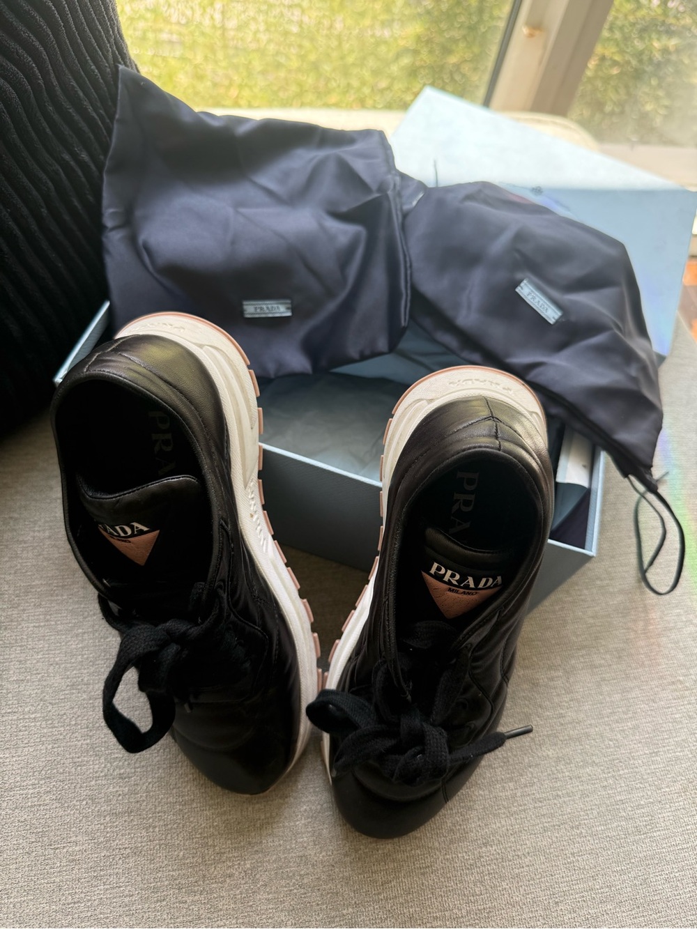 Prada Black and White Men's Lace-Up Sneakers - Picture 2 of 3